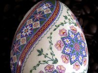 Ring Around The Rosie Ukrainian Easter Egg Pysanky By So Jeo : pysanky pysanka ukrainian easter egg batik art sojeo florals flowers birds stars trees vines blooms buds bluebird owl art sojeo "so jeo" eggshell egg shell blown decoration ivy garden rainbow rosie posy nightshad victorian trees etched brown chicken eggs turkey
